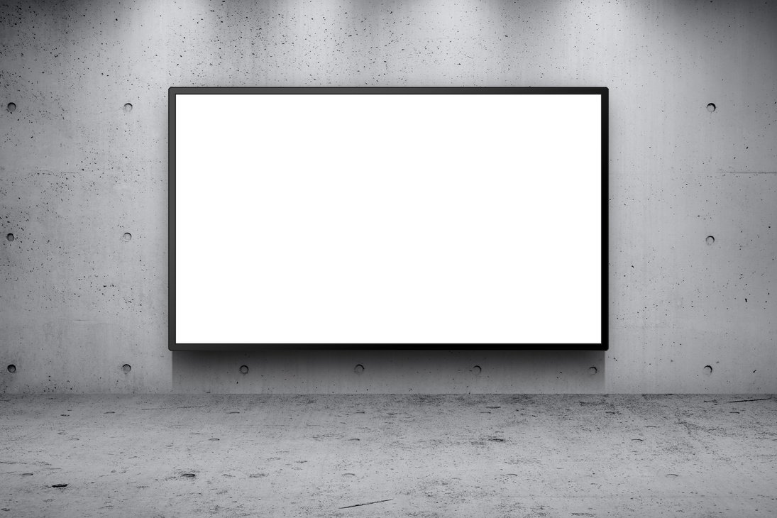 Blank advertising billboard led panel on concrete wall building street roadside background