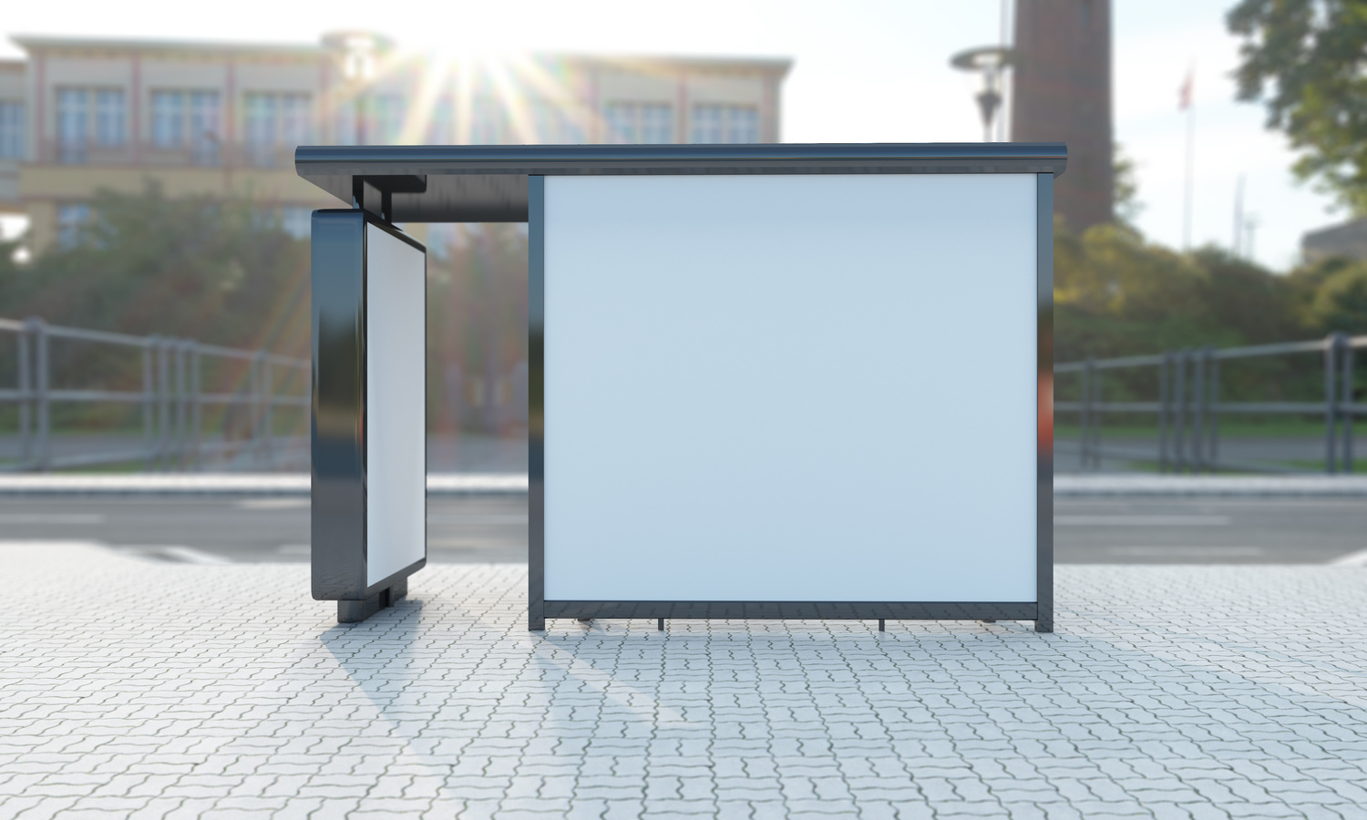 Blank Space for Advertisement on a Bus Stop Shelter Outdoors